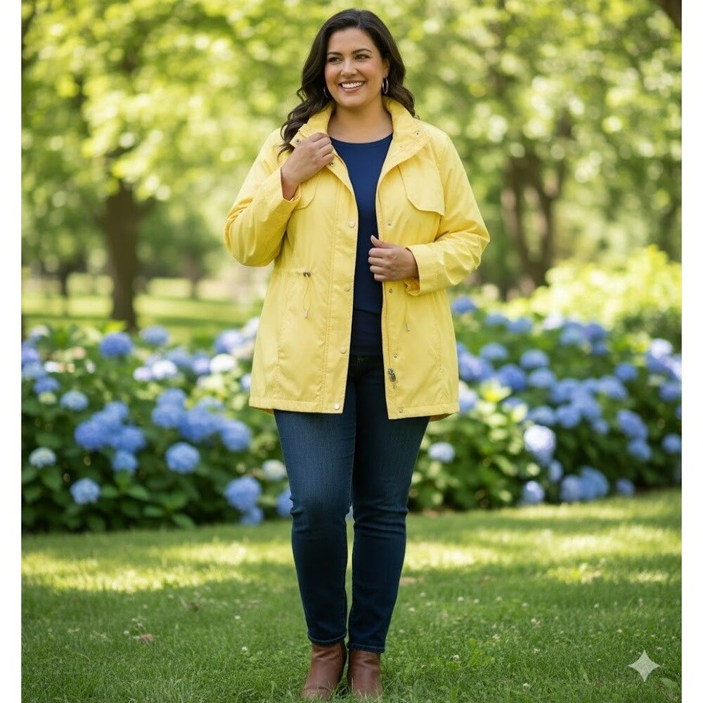 St. Johns Bay Women's 1X Plus Canary Yellow Utility Jacket Lightweight Spring - Picture 12 of 12